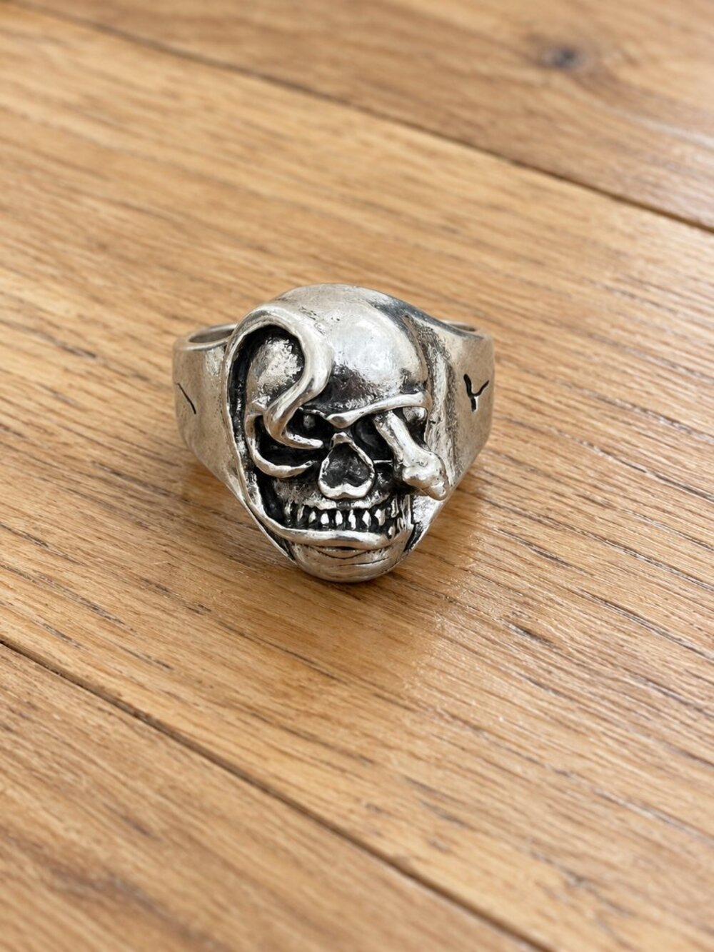 Skull Ring Snake Through Eye Silver Tone Biker Gothic Punk Mens Size 10 Chunky